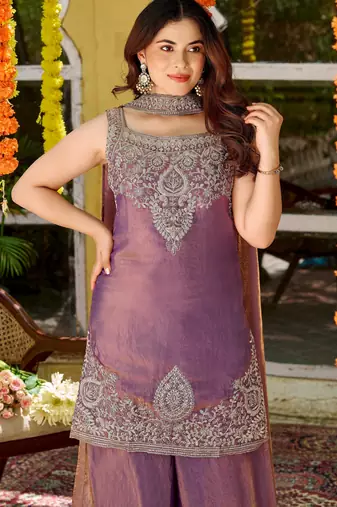 Purple color smart and beautiful fendy satin fabric graceful ethnic wear for girls
