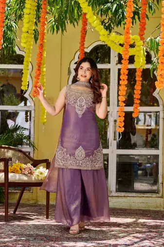 Purple color smart and beautiful fendy satin fabric graceful ethnic wear for girls