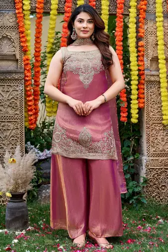 Pink color smart and beautiful fendy satin fabric graceful ethnic wear for girls