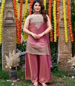 Pink smart and fendy satin graceful ethnic wear