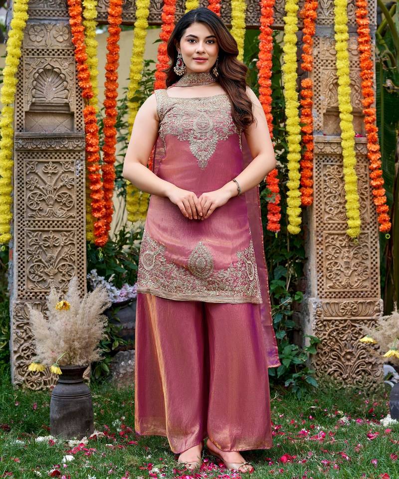 Pink smart and fendy satin graceful ethnic wear