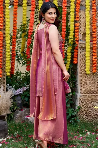 Pink color smart and beautiful fendy satin fabric graceful ethnic wear for girls