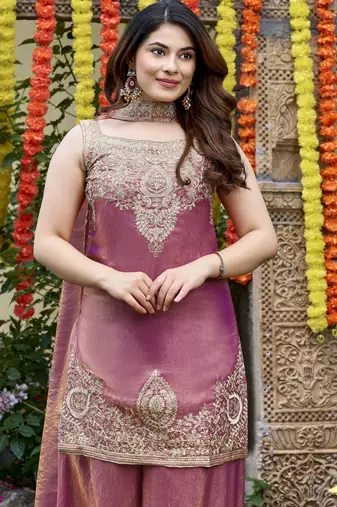 Pink color smart and beautiful fendy satin fabric graceful ethnic wear for girls