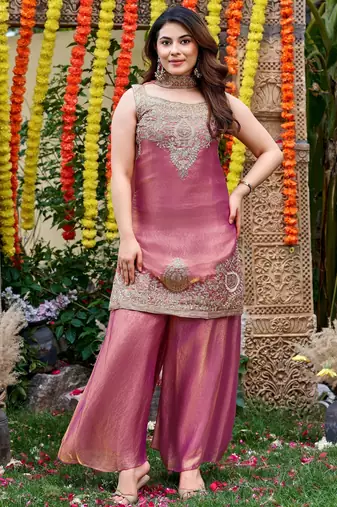 Pink color smart and beautiful fendy satin fabric graceful ethnic wear for girls
