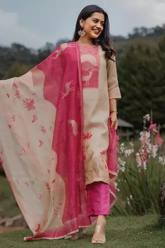 Pink color smart and beautiful zarna silk fabric graceful ethnic wear for girls