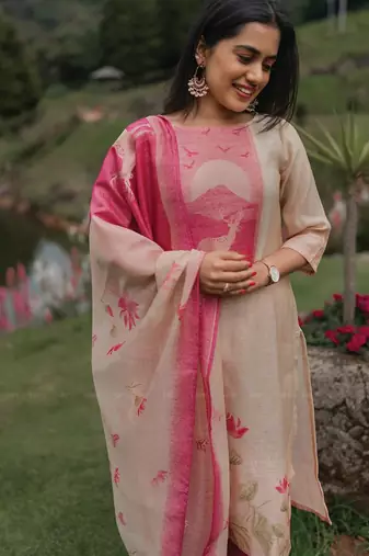 Pink color smart and beautiful zarna silk fabric graceful ethnic wear for girls