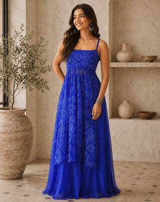 Blue smart festive special girlie top bottom set 1