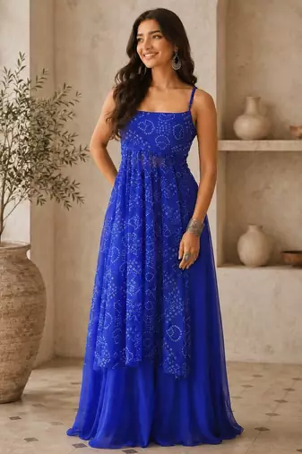 Blue color smart festive special girlie top bottom set