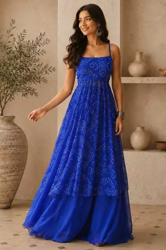Blue color smart festive special girlie top bottom set