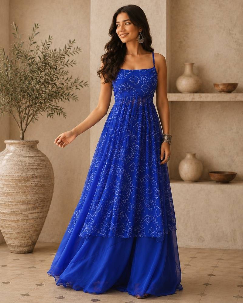 Blue smart festive special girlie top bottom set