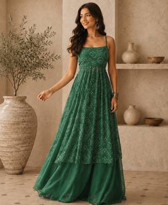 Green smart festive special girlie top bottom set 1