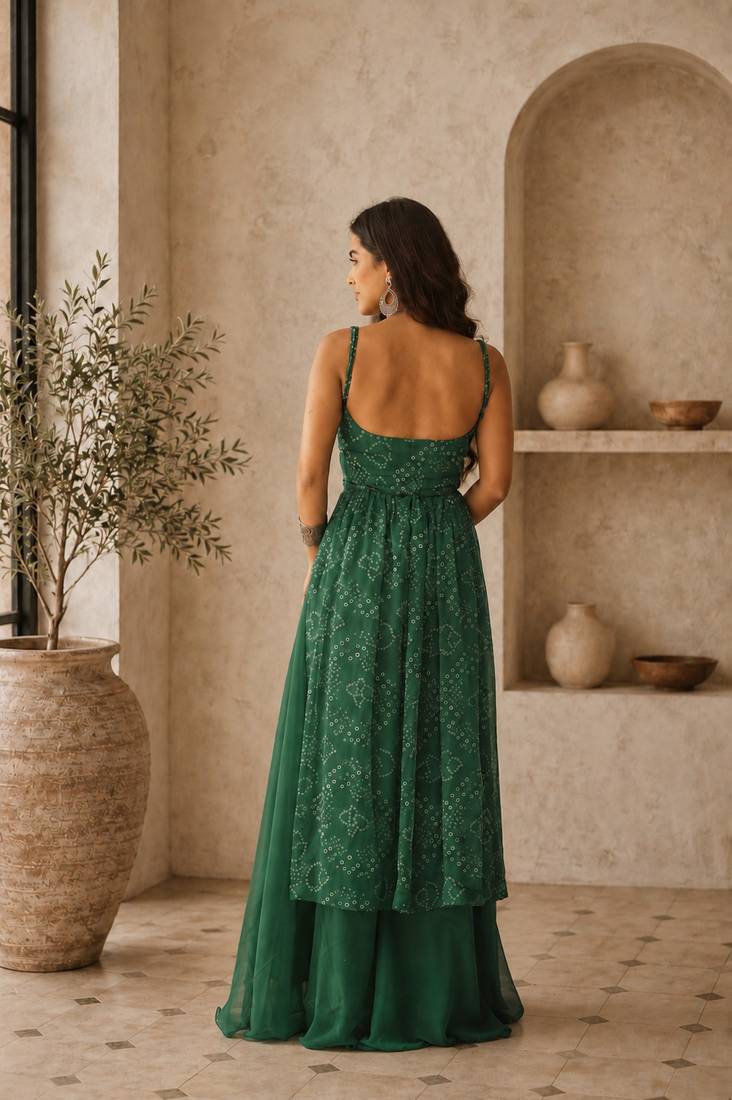 Green smart festive special girlie top bottom set