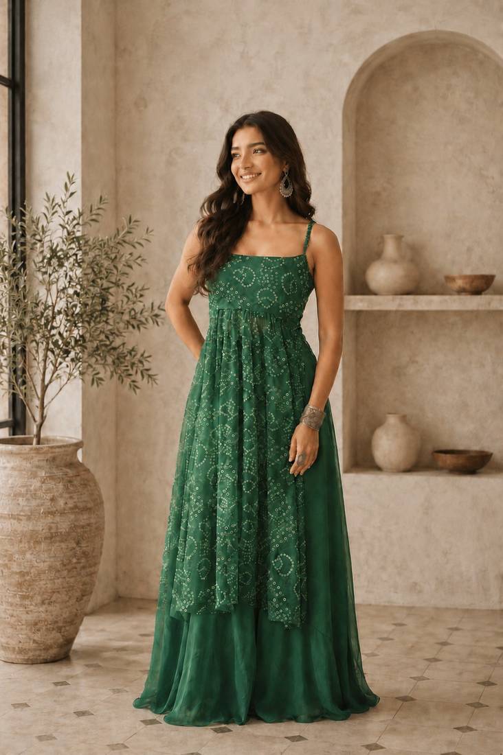 Green smart festive special girlie top bottom set