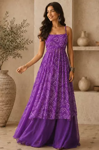 Purple color smart festive special girlie top bottom set