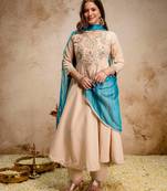 Cream chanderi beads embroidery work heavy wedding attire