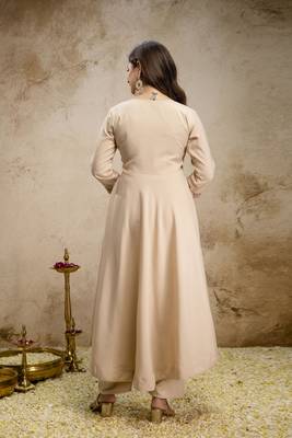 Cream chanderi beads embroidery work heavy wedding attire 2