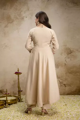 Cream chanderi beads embroidery work heavy wedding attire