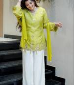 Lemon silk embroidery work heavy wedding attire