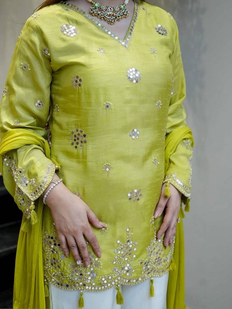 Lemon silk embroidery work heavy wedding attire