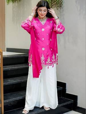 Pink silk embroidery work heavy wedding attire 1