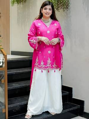 Pink silk embroidery work heavy wedding attire 2
