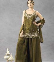 Green chartin embroidery work heavy wedding attire
