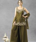 Green chartin embroidery work heavy wedding attire