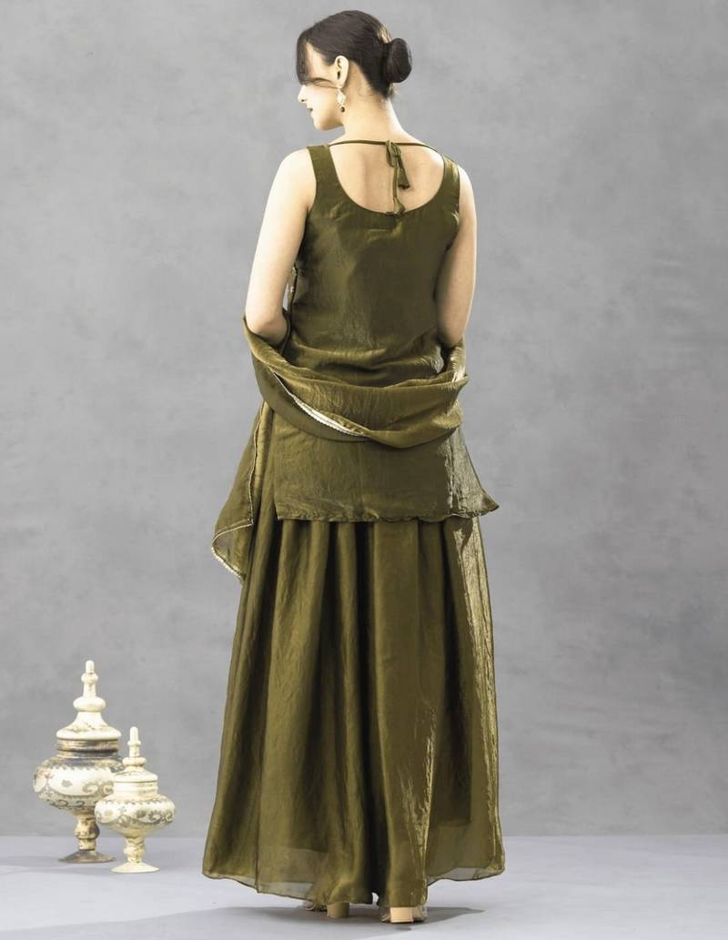 Green chartin embroidery work heavy wedding attire