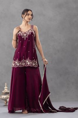 Purple chartin embroidery work heavy wedding attire 1