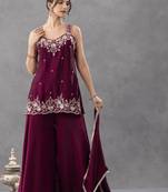 Purple chartin embroidery work heavy wedding attire