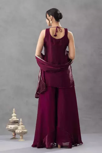 Purple color chartin fabric designer embroidery work heavy wedding attire for girls