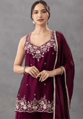 Purple chartin embroidery work heavy wedding attire 3