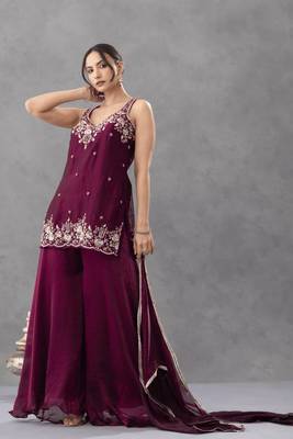 Purple chartin embroidery work heavy wedding attire 4