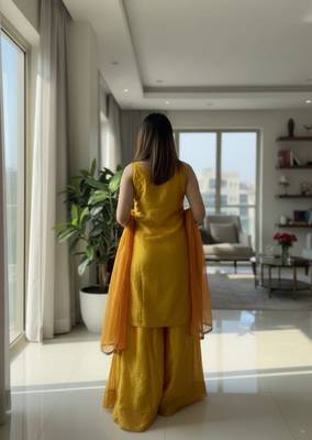 Mustard chartin embroidery work heavy wedding attire 2