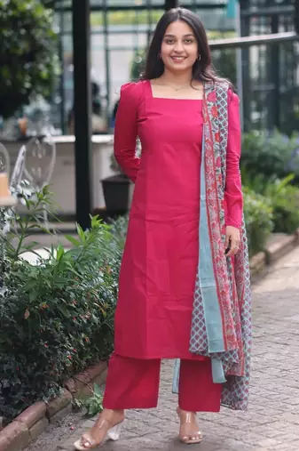Pink cotton printed heavy wedding attire