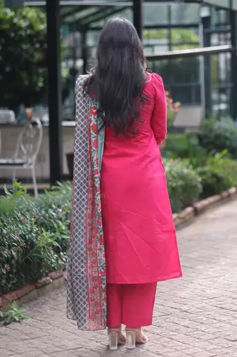 Pink cotton printed heavy wedding attire
