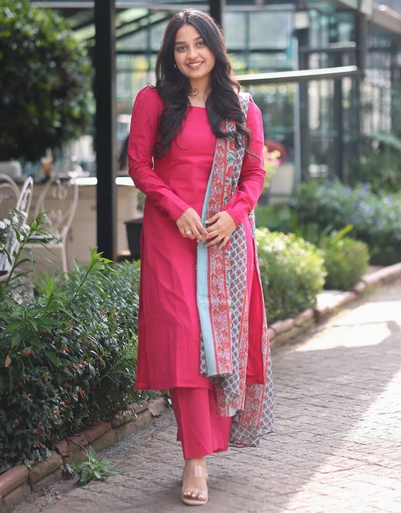 Pink cotton printed heavy wedding attire