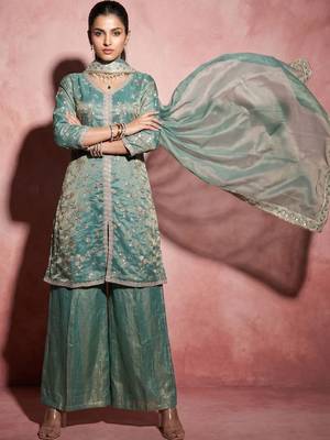 Green fendy satin embroidery work heavy wedding attire 1