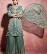 Green fendy satin embroidery work heavy wedding attire