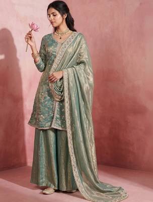Green fendy satin embroidery work heavy wedding attire 2