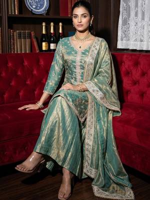 Green fendy satin embroidery work heavy wedding attire 4