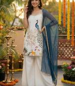 Off white french crepe embroidery work heavy wedding attire