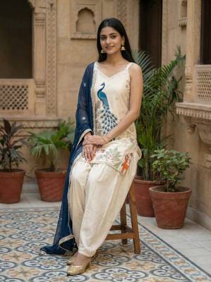 Off white french crepe embroidery work heavy wedding attire 3