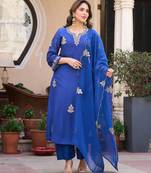 Blue viscose chanderi embroidery work heavy wedding attire