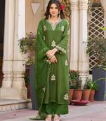 Green viscose chanderi embroidery work heavy wedding attire
