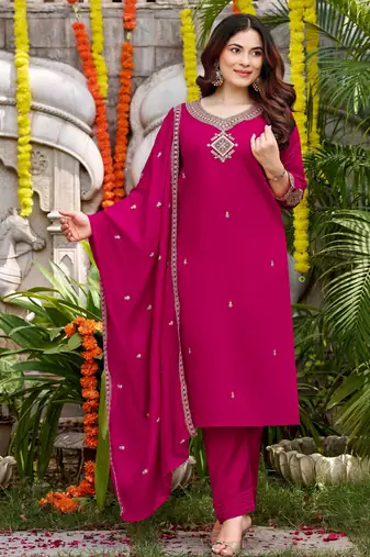 Pink viscose chanderi embroidery work heavy wedding attire