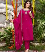 Pink viscose chanderi embroidery work heavy wedding attire