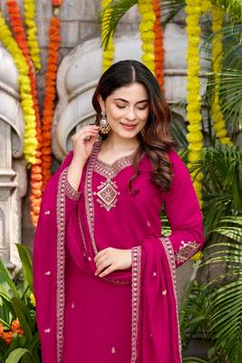 Pink viscose chanderi embroidery work heavy wedding attire 3
