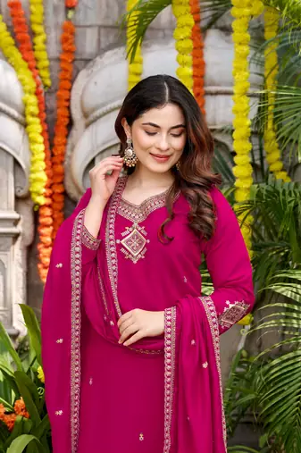 Pink viscose chanderi embroidery work heavy wedding attire