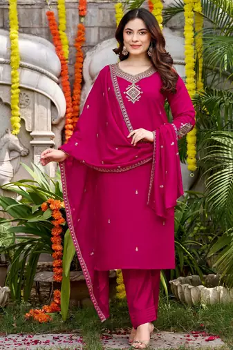 Pink viscose chanderi embroidery work heavy wedding attire